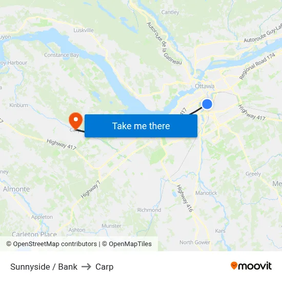Sunnyside / Bank to Carp map