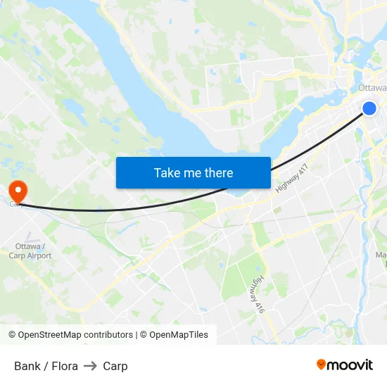 Bank / Flora to Carp map