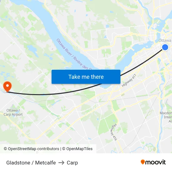 Gladstone / Metcalfe to Carp map