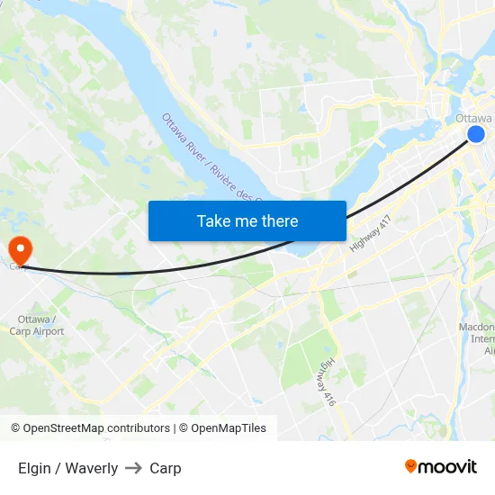 Elgin / Waverly to Carp map