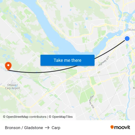 Bronson / Gladstone to Carp map