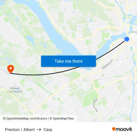 Preston / Albert to Carp map