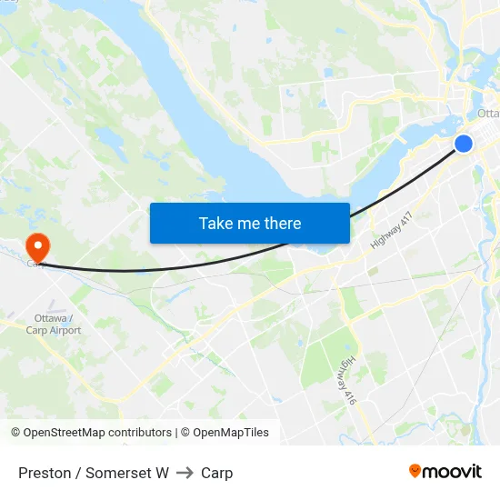 Preston / Somerset W to Carp map