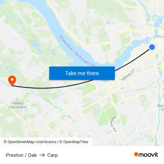 Preston / Oak to Carp map