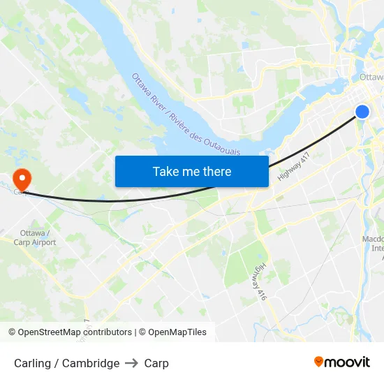 Carling / Cambridge to Carp map