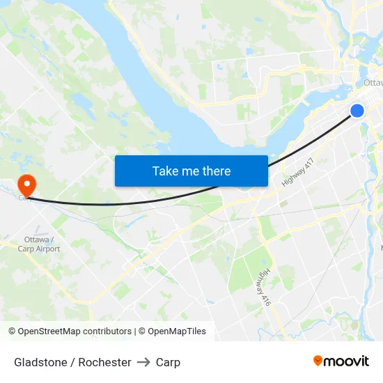 Gladstone / Rochester to Carp map