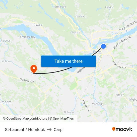 St-Laurent / Hemlock to Carp map