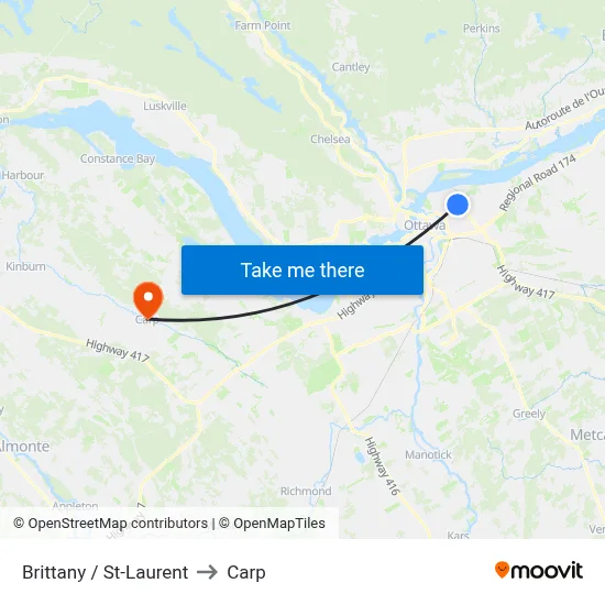 Brittany / St-Laurent to Carp map