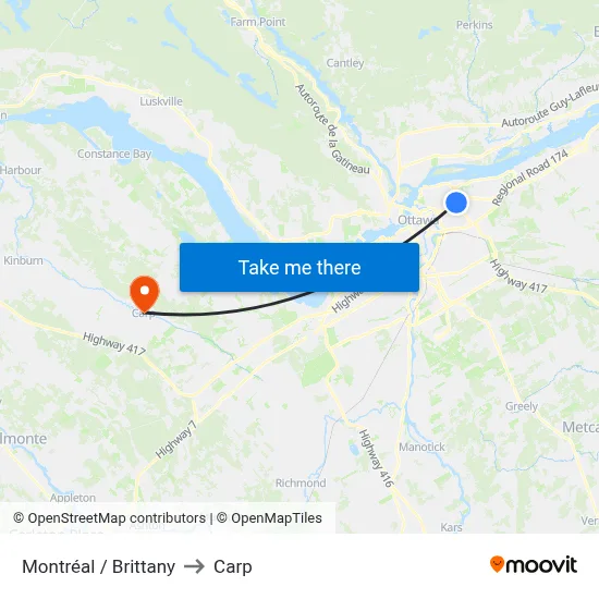 Montréal / Brittany to Carp map