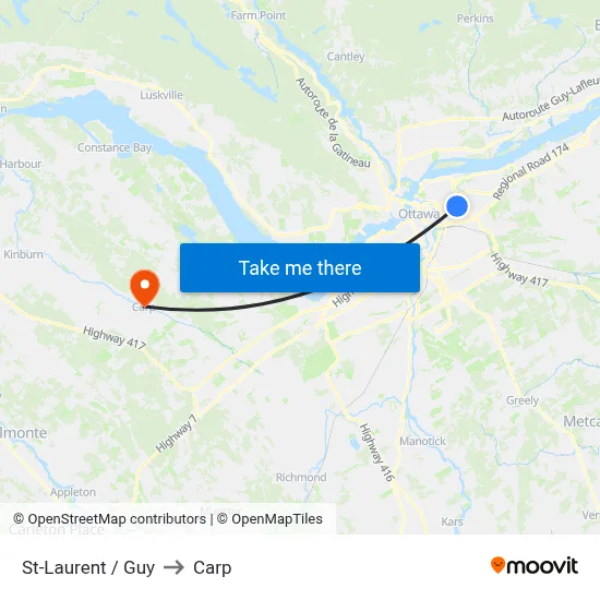 St-Laurent / Guy to Carp map