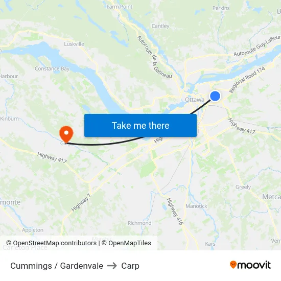Cummings / Gardenvale to Carp map