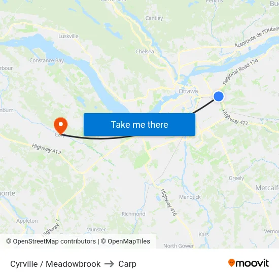Cyrville / Meadowbrook to Carp map