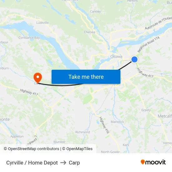 Cyrville / Home Depot to Carp map