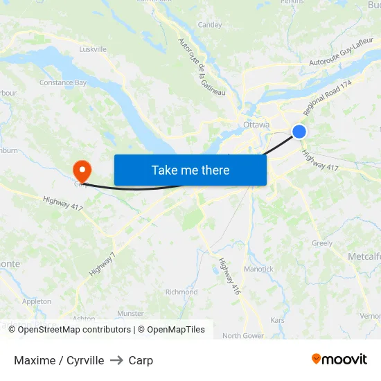 Maxime / Cyrville to Carp map