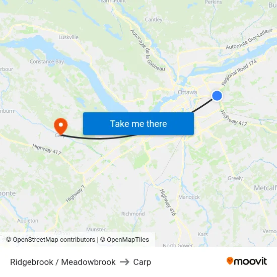 Ridgebrook / Meadowbrook to Carp map