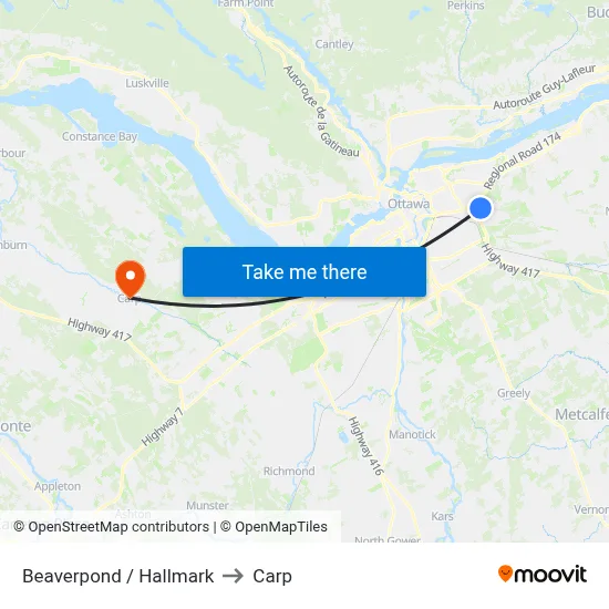 Beaverpond / Hallmark to Carp map