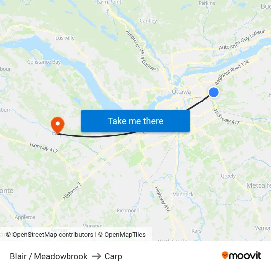 Blair / Meadowbrook to Carp map