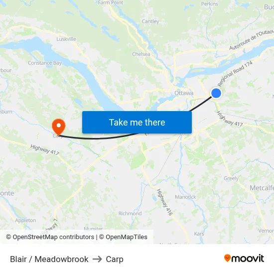 Blair / Meadowbrook to Carp map