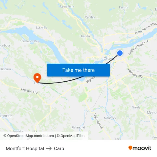 Montfort Hospital to Carp map