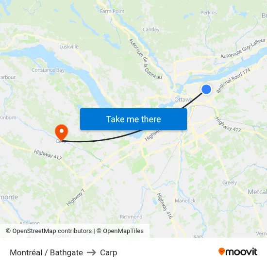 Montréal / Bathgate to Carp map