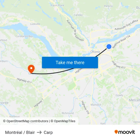 Montréal / Blair to Carp map