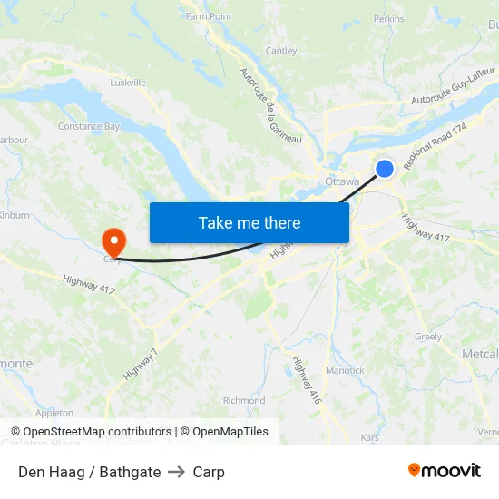 Den Haag / Bathgate to Carp map