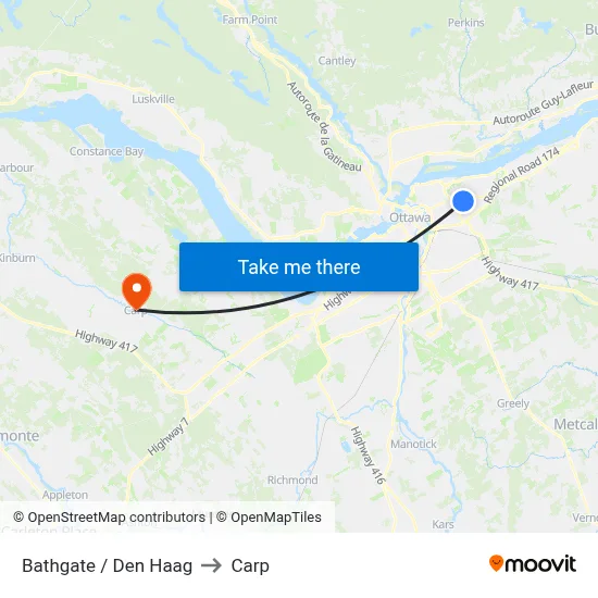 Bathgate / Den Haag to Carp map