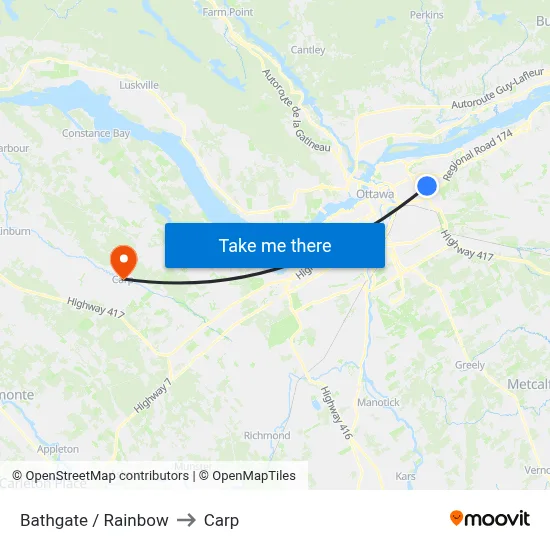 Bathgate / Rainbow to Carp map
