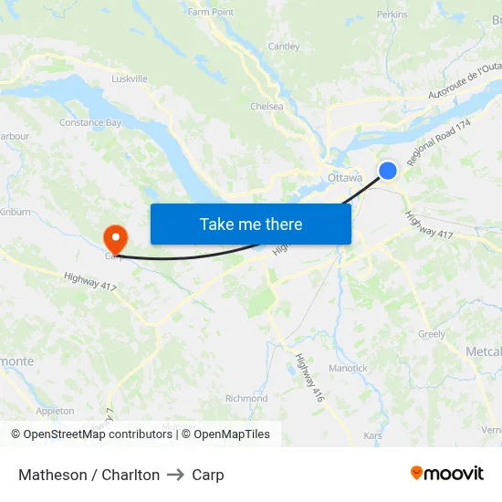 Matheson / Charlton to Carp map