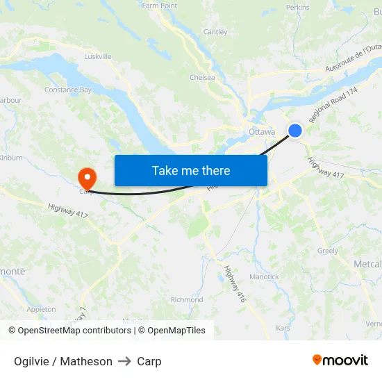 Ogilvie / Matheson to Carp map