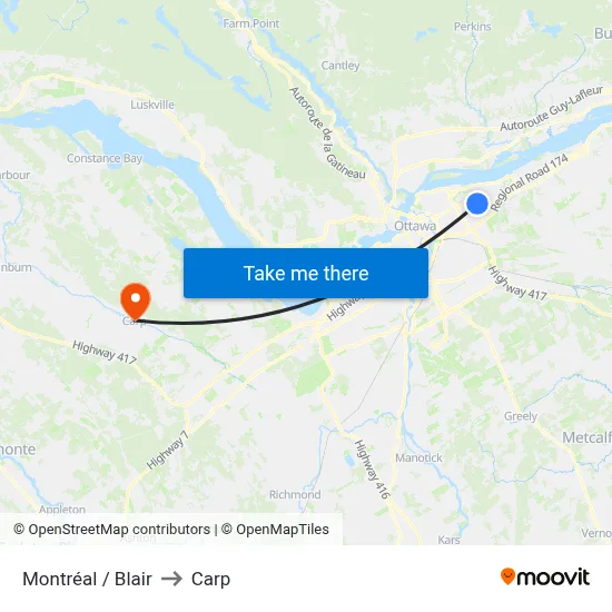Montréal / Blair to Carp map