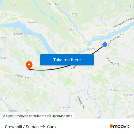 Crownhill / Sumac to Carp map