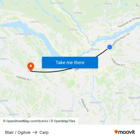Blair / Ogilvie to Carp map