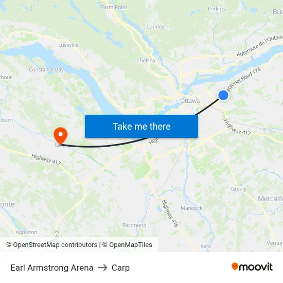 Earl Armstrong Arena to Carp map