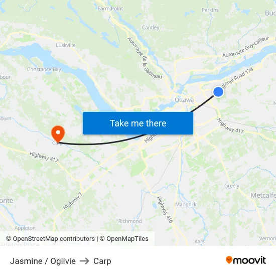 Jasmine / Ogilvie to Carp map