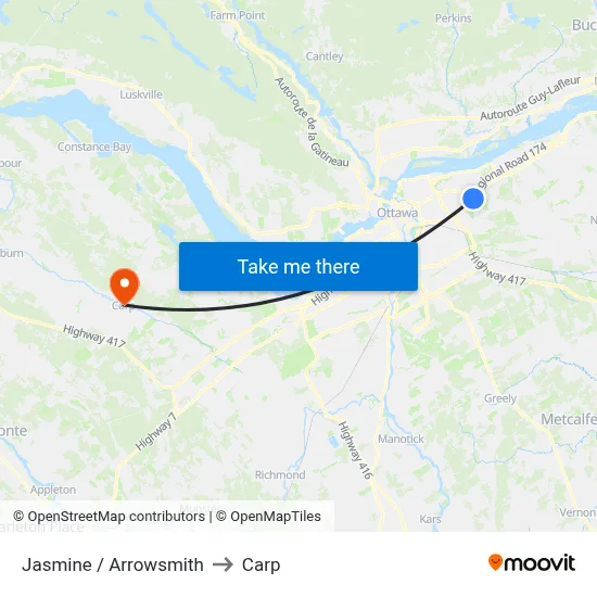Jasmine / Arrowsmith to Carp map