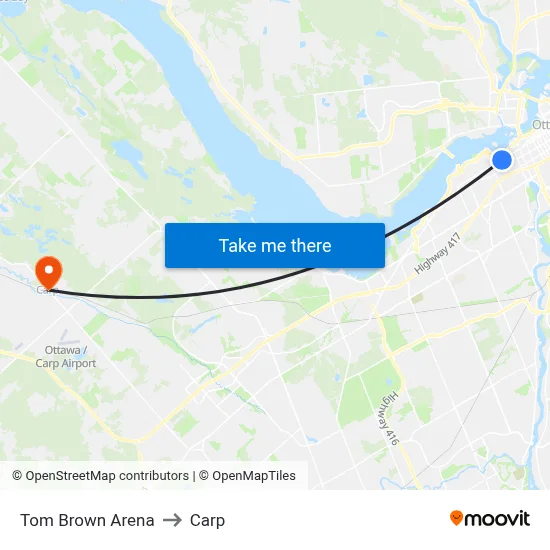 Tom Brown Arena to Carp map