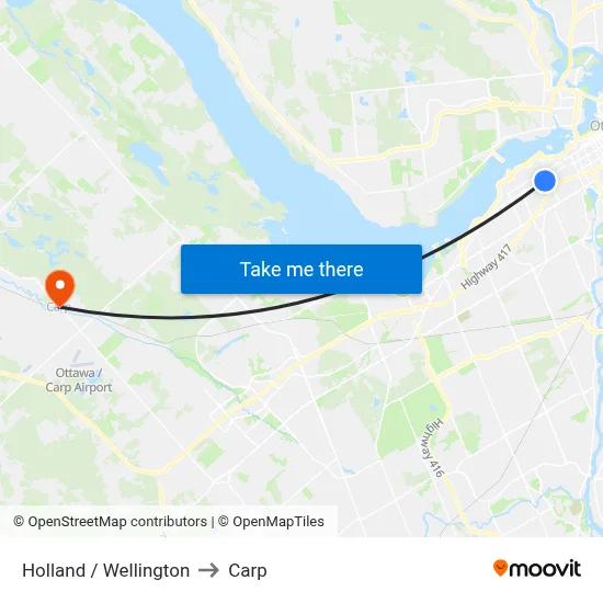Holland / Wellington to Carp map