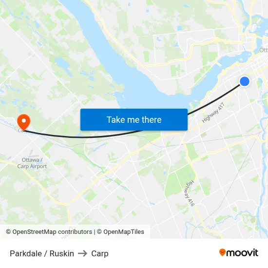 Parkdale / Ruskin to Carp map