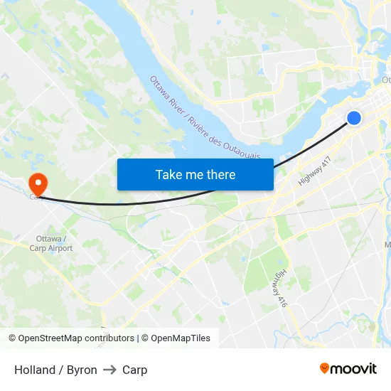 Holland / Byron to Carp map