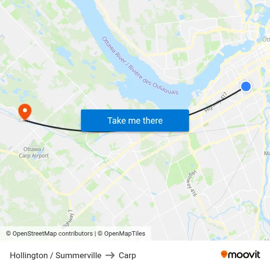 Hollington / Summerville to Carp map