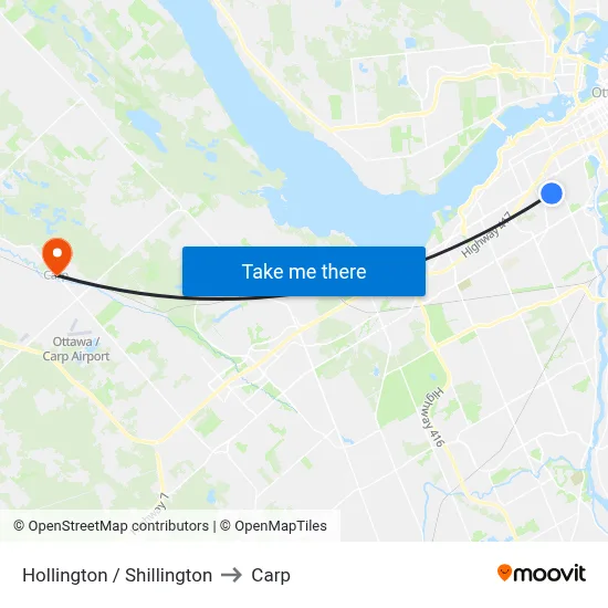 Hollington / Shillington to Carp map