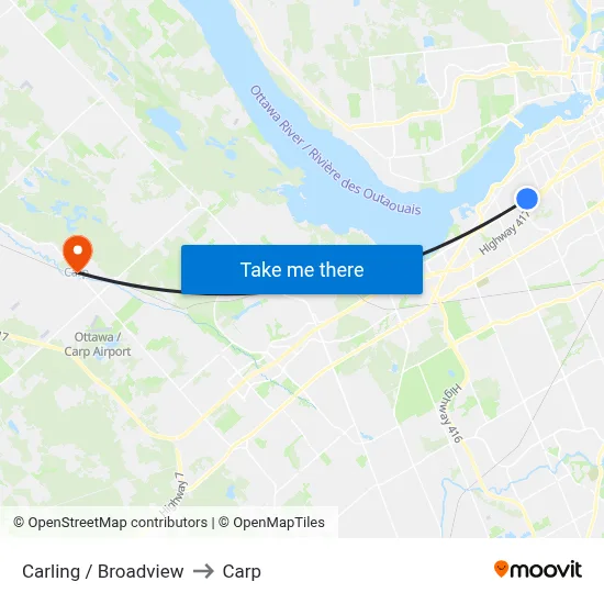 Carling / Broadview to Carp map