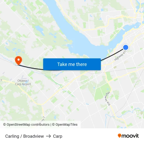 Carling / Broadview to Carp map