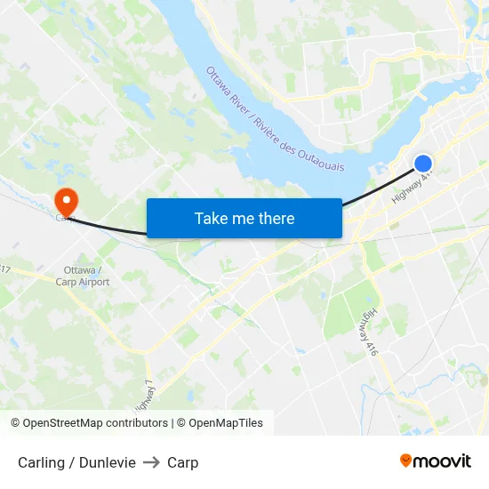 Carling / Dunlevie to Carp map