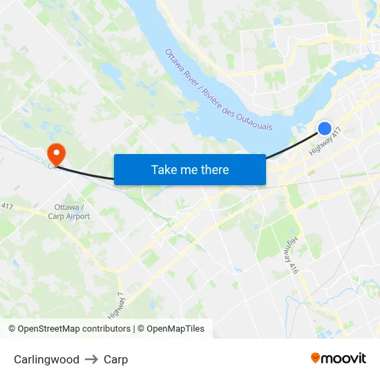 Carlingwood to Carp map