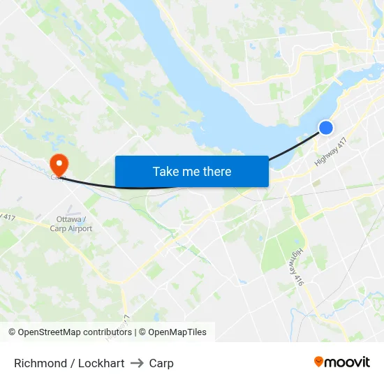 Richmond / Lockhart to Carp map