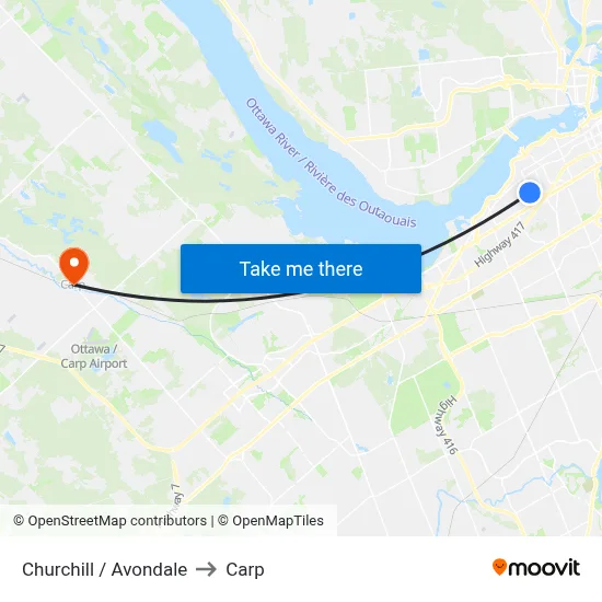 Churchill / Avondale to Carp map