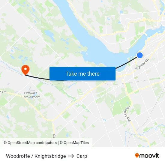 Woodroffe / Knightsbridge to Carp map