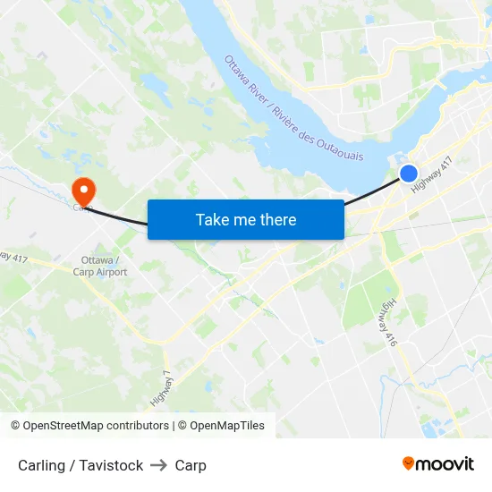 Carling / Tavistock to Carp map